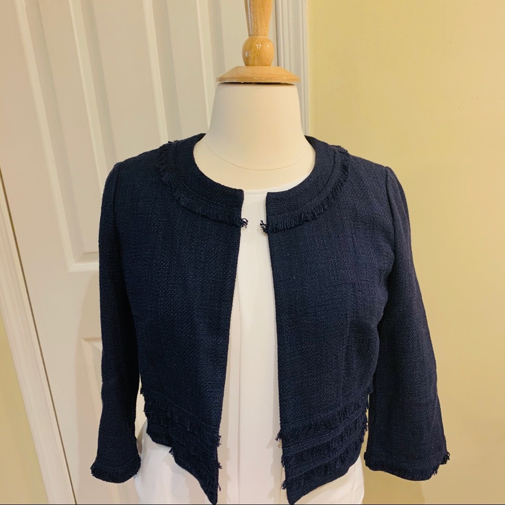 NWOT Karl Lagerfeld Blue Cropped Frayed Jacket